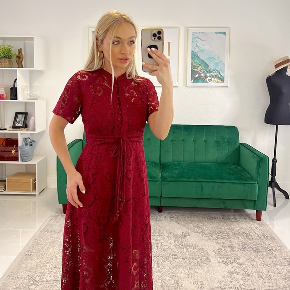 Charlotte Red Crochet Midi Dress - Picture 6 of 6